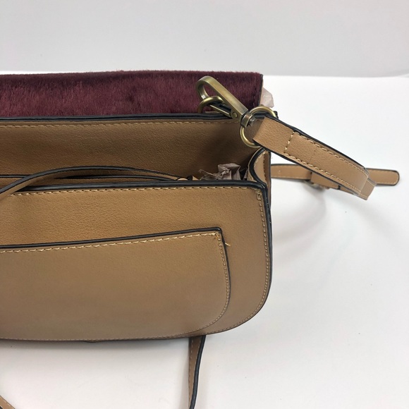 NWT VEGAN LEATHER & FUR NUDE CROSSBODY SATCHEL - Picture 8 of 8